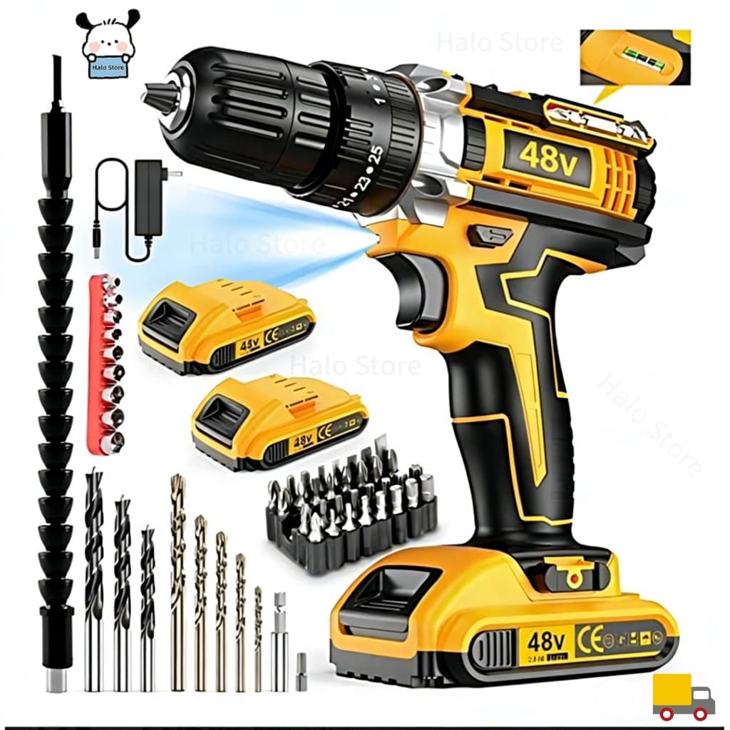 Parafusadeira Furadeira De Impacto Sem Fio 48V 1/2/3 Baterias Com Maleta e Acessórios Completo