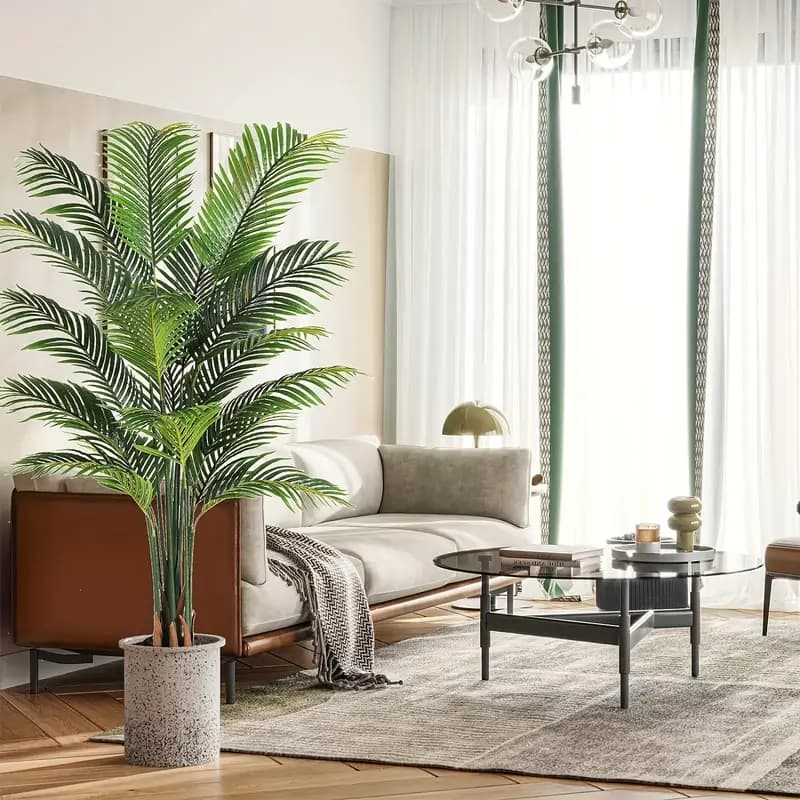 Palmeira Artificial Areca 75CM 18 Folhas Real Toque Planta Decorativa Para Sala De Estar E Interior
