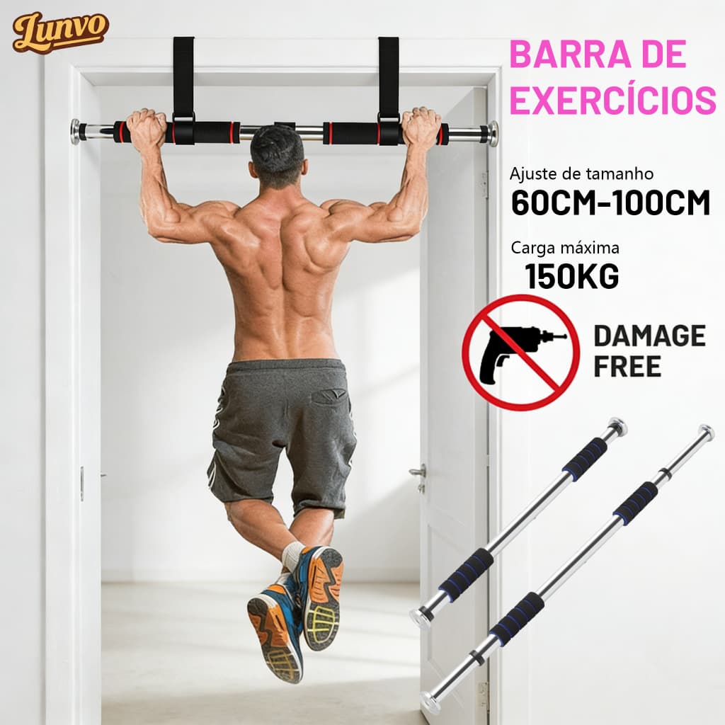 Barra Fixa Flexão Porta Apoio Regulável 64 a 100 Cm