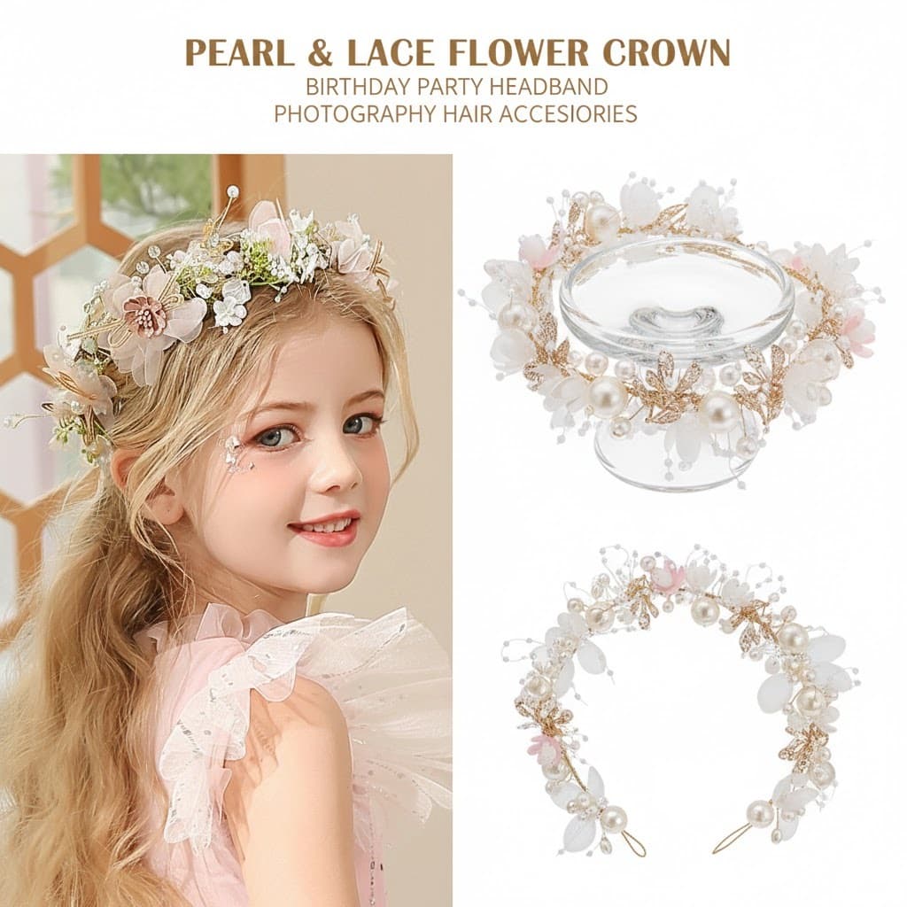 Pérola Laço Flor Coroa Meninas Festa De Aniversário Bandana Fotografia Acessórios Para O Cabelo Princesa Vibe Estética R