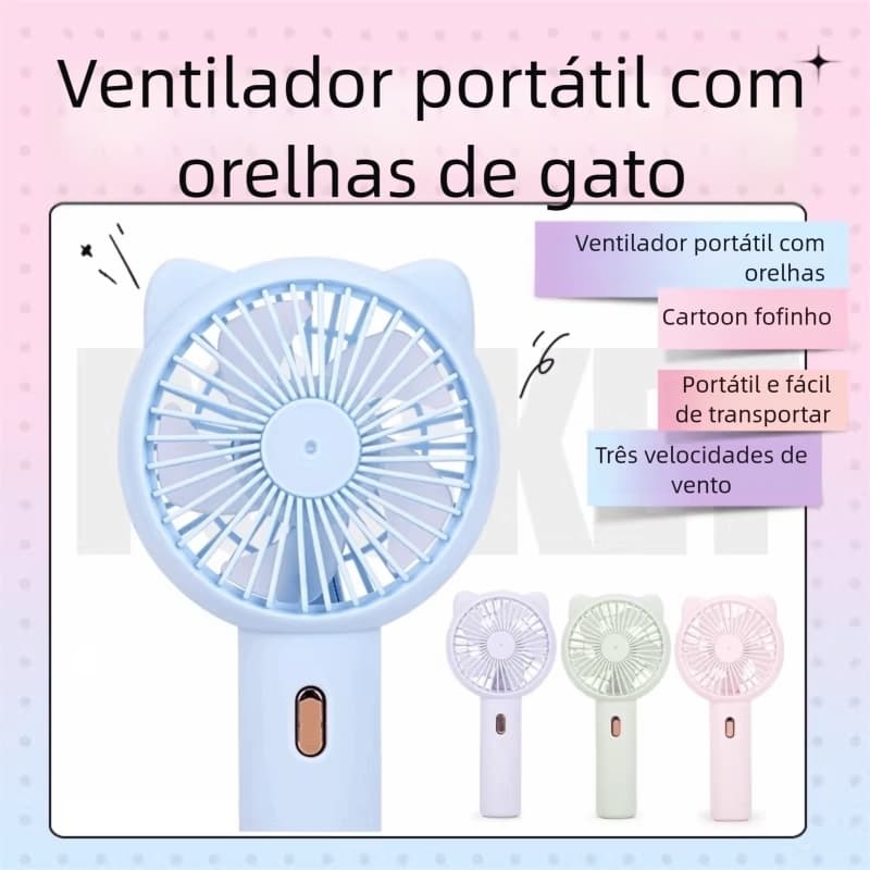 Mini Ventilador Portátil | Design De Desenho Animado De Gato Fofo Recarregável USB Para Atividades Ao Ar Livre , Viagens