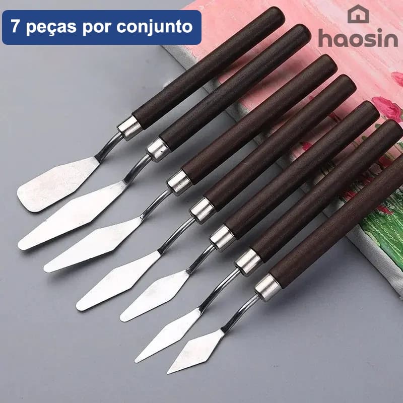 Conjunto De Faca De Arte Para Pintura A Óleo De Aço Inoxidável , 7 Peças , Ferramentas De Desenho De Espátula , Bolos Ar