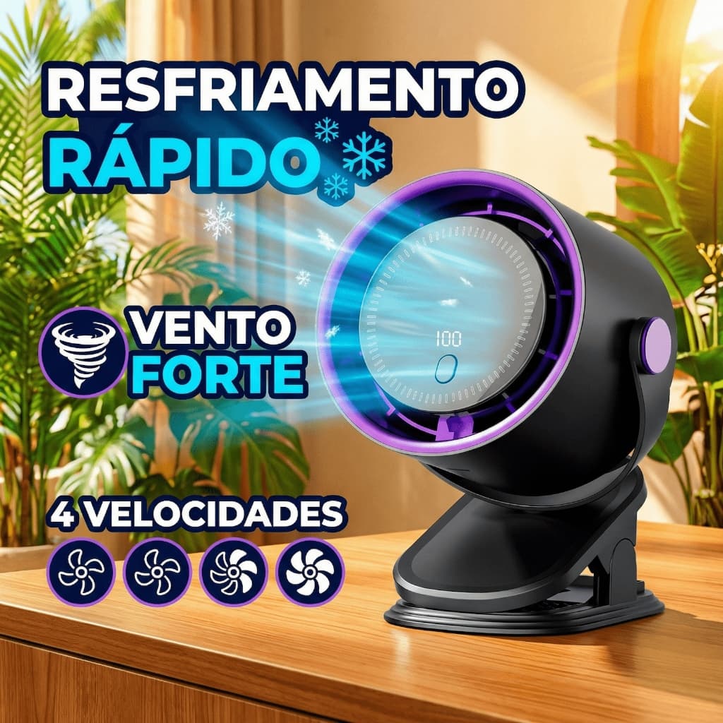 360 ° Ventilador Turbo Portátil-4 Velocidades , Modos De Suspensão/Clipe/Desktop , Display Digital E Bateria De Longa Du