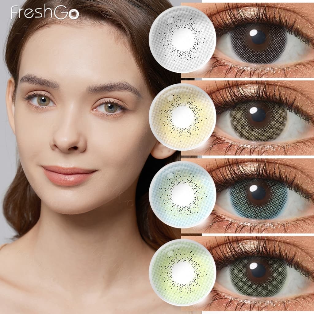 FreshGo Lente De Contato Colorida Anual 14.2mm 1 Par De Lentes Olho Verde/Azul-Série OCEAN