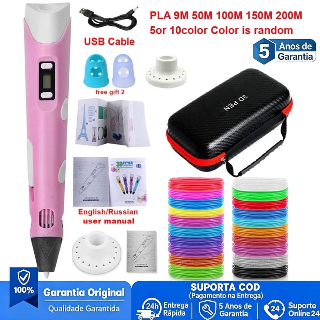 Caneta De Impressão Mágica 3D Grátis 10M DIY PLA Filamento Desenho Brinquedo Presente De Aniversário Criança ABS Tela LC
