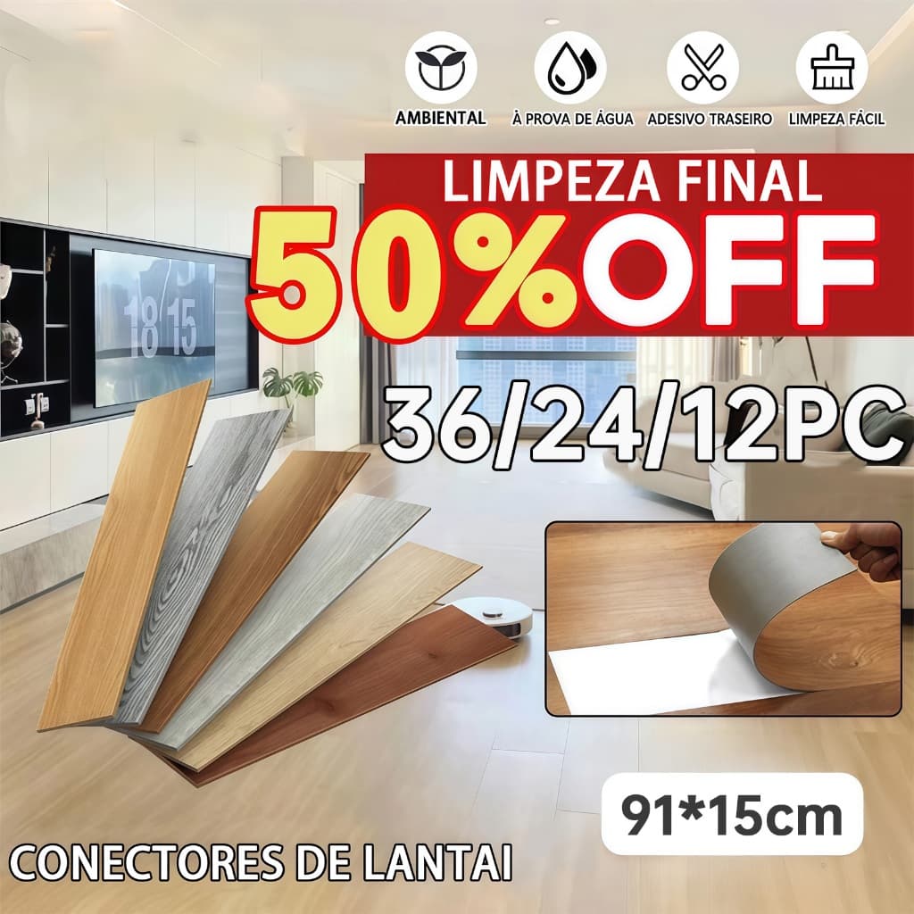 36/24/12PCS Adesivo de Piso Madeira Moderno Antiderrapante Lavável Autocolante 91,4x15,2cm - Vários estilos em promoção