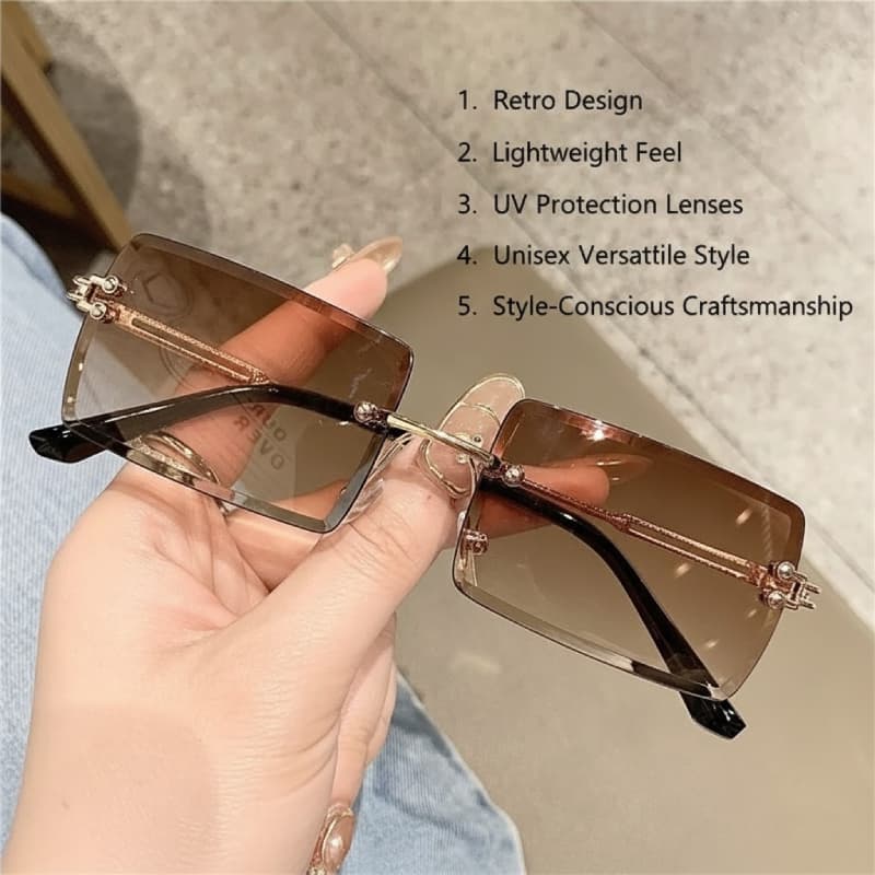 Óculos De Sol Retangulares Retrô Sem Aro – Design Vintage Unissex Para Festivais De Moda E Música De Rua