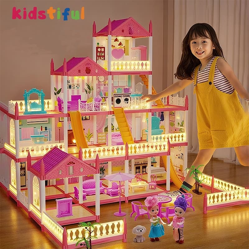 Brinquedo Casa De Boneca 14 Quartos Com Luz LED Presente Para Menina