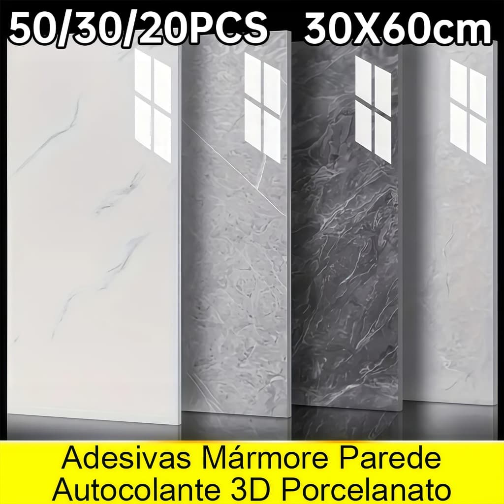 KIT 50/30/20 Adesivos de Parede 60CMx30CM Revestimento em Mármore Placas Adesivas Banheiro Cozinha Lavabo Cerâmica