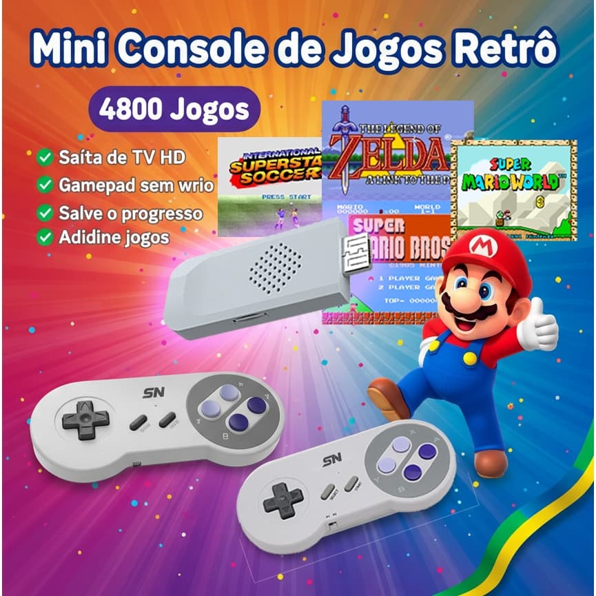 VILCORN Mini game stick 4kTV/PC Video Game portatil Console para Super Nintendo SNES e NES 16 bits 4800 Jogos Retro HDMI