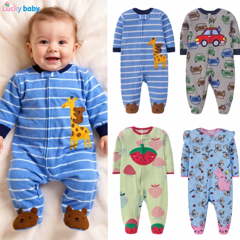 Lucky Baby Macacão Bebê Menino e Menina Algodão 100% Zíper Pé Fechado Confortável Primavera/Outono