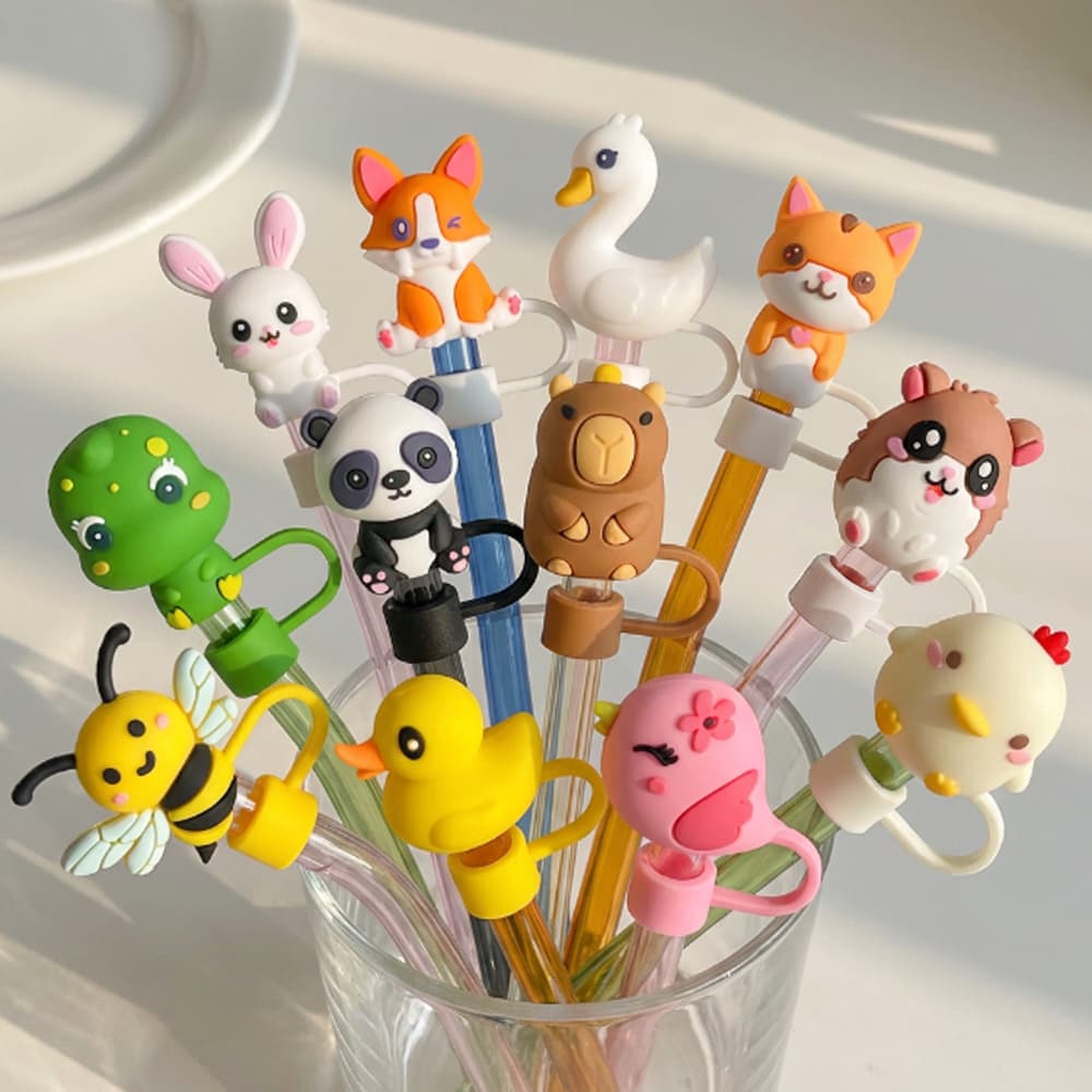 10mm Bonito Critters Palha Cobre Tampa Compatível Com 30 & 40 Oz Tumbler Dos Desenhos Animados Toppers Reutilizáveis À P