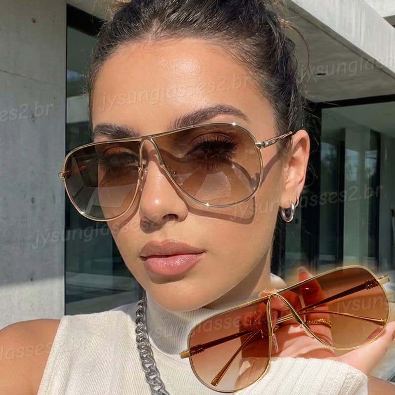 Europeu Americano Uma Peça De Metal Emoldurado Sapo Óculos De Sol Para Mulheres Homens Moda Gradiente Lentes Resistente