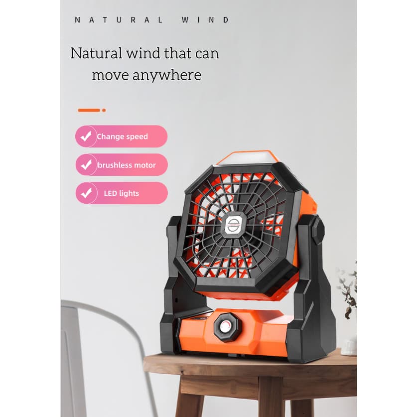 Ventilador De Acampamento Recarregável Portátil Com Led Luz Camping