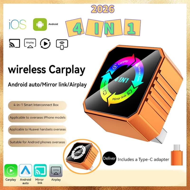 Adaptador Carplay Sem Fio 4 Em 1 Airplay/Mirror Link/Android Auto/AI Box Dongle USB Com Para Sistema De Carro Inteligent