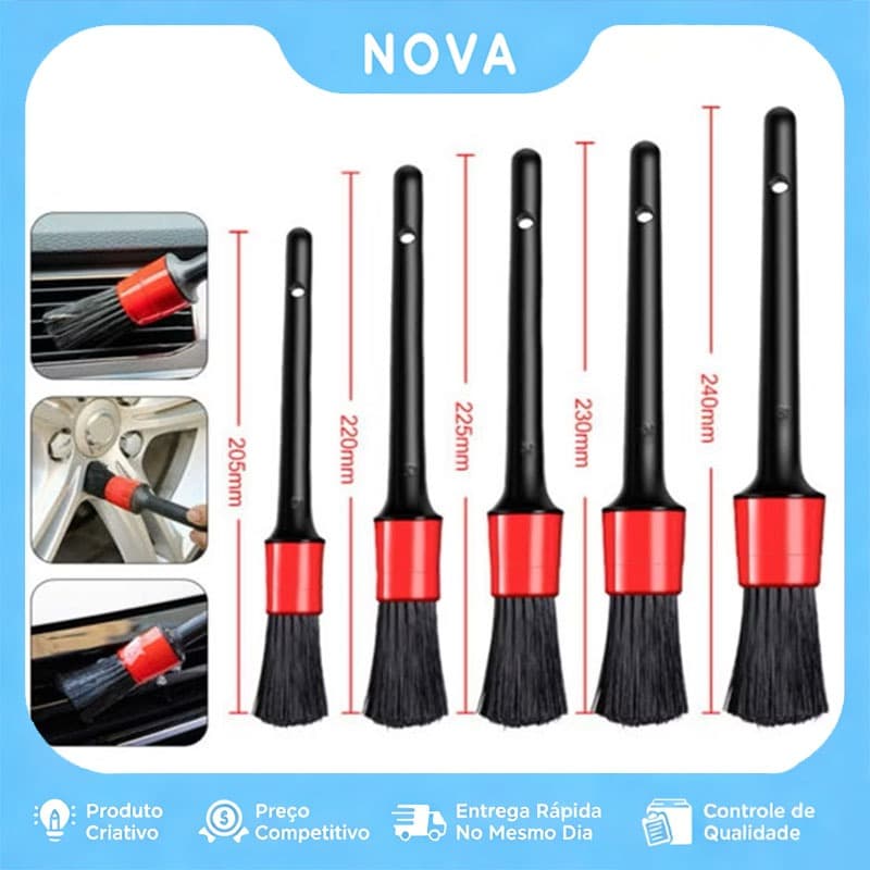kit 5 peças Pincel limpeza automotiva detalhamento