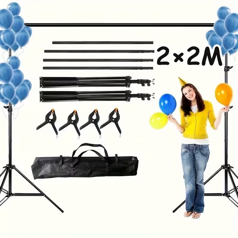 Suporte de fundo infinito 2*2m + 4 clipes fortes + 3 barras transversais + 2 suportes de luz + 1 bolsa