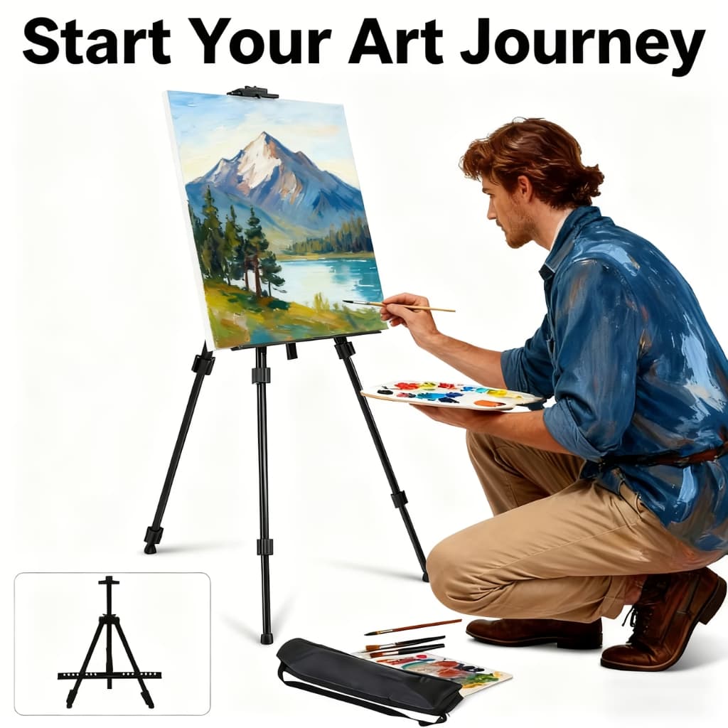 Cavalete Tripé de Pintura Profissional 1,60m Dobrável com Bolsa–Para Tela Grande, Aço Resistente 3kg new_life