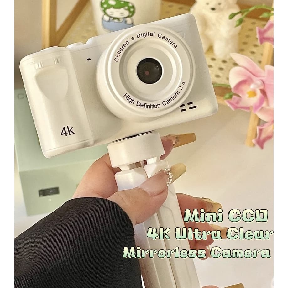 Branca Câmera Digital HD 1080p 4K Compacta para Iniciantes e Crianças com Zoom 8x e 50MP