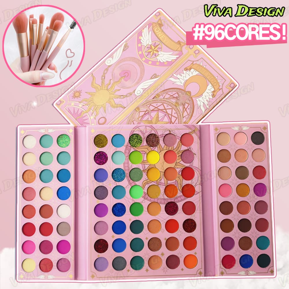 Paleta De Sombra De Olho Em 96 Cores Perolada / Fosca / Com Glitter / Longa Duração +KIT8 Pincéis de maquiagem