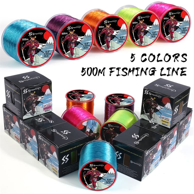 Linha De Pesca De Fluorocarbono Sougayilang Treple 500M 7-38LB Nylon Linhas De Superfortes Amarelo/Azul