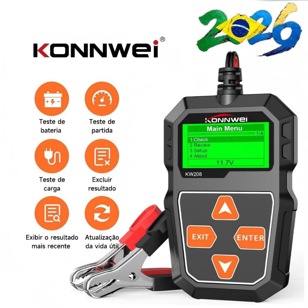 Konnwei KW208 Testador De Bateria De Carro 12V 100 a 2000CCA Testador De Circuito De Carregamento Analisador De Bateria