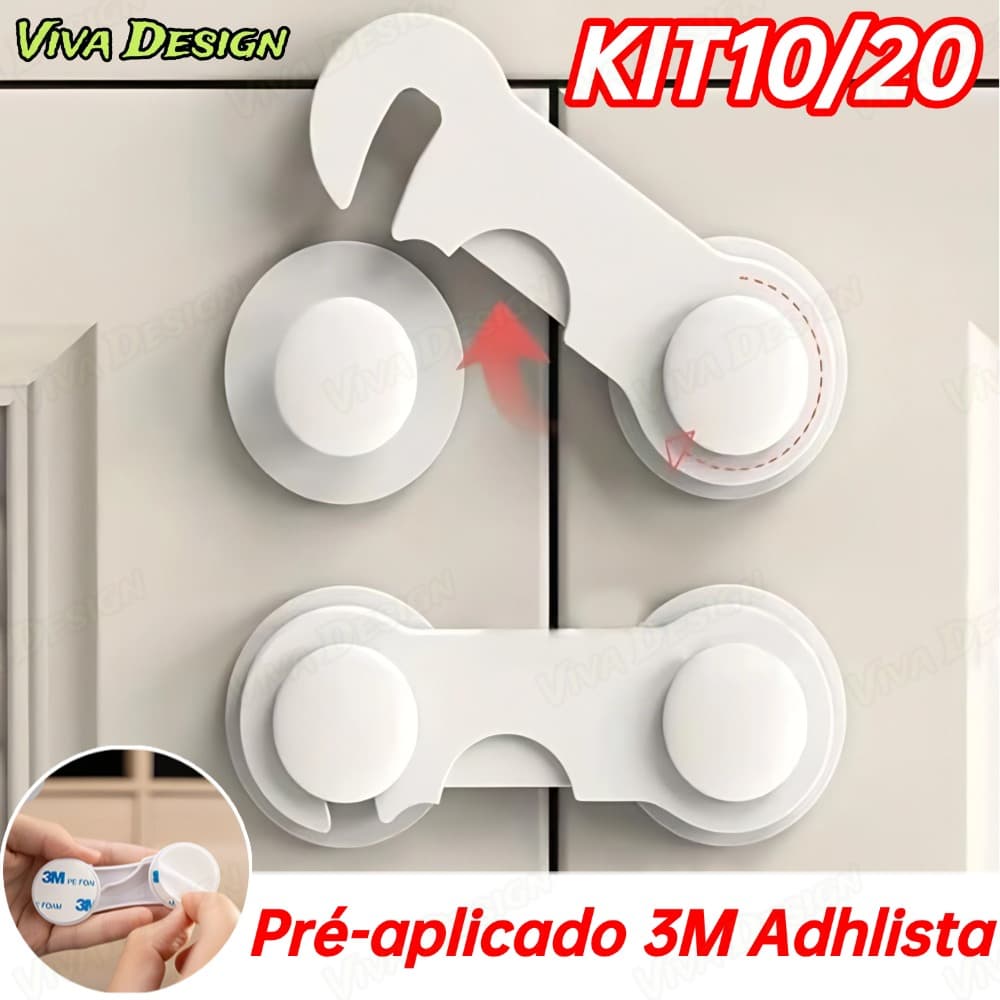 Kit 10/20 Travas Para Gaveta Porta Armário Segurança Bebê - Opção de cores Fita 3M