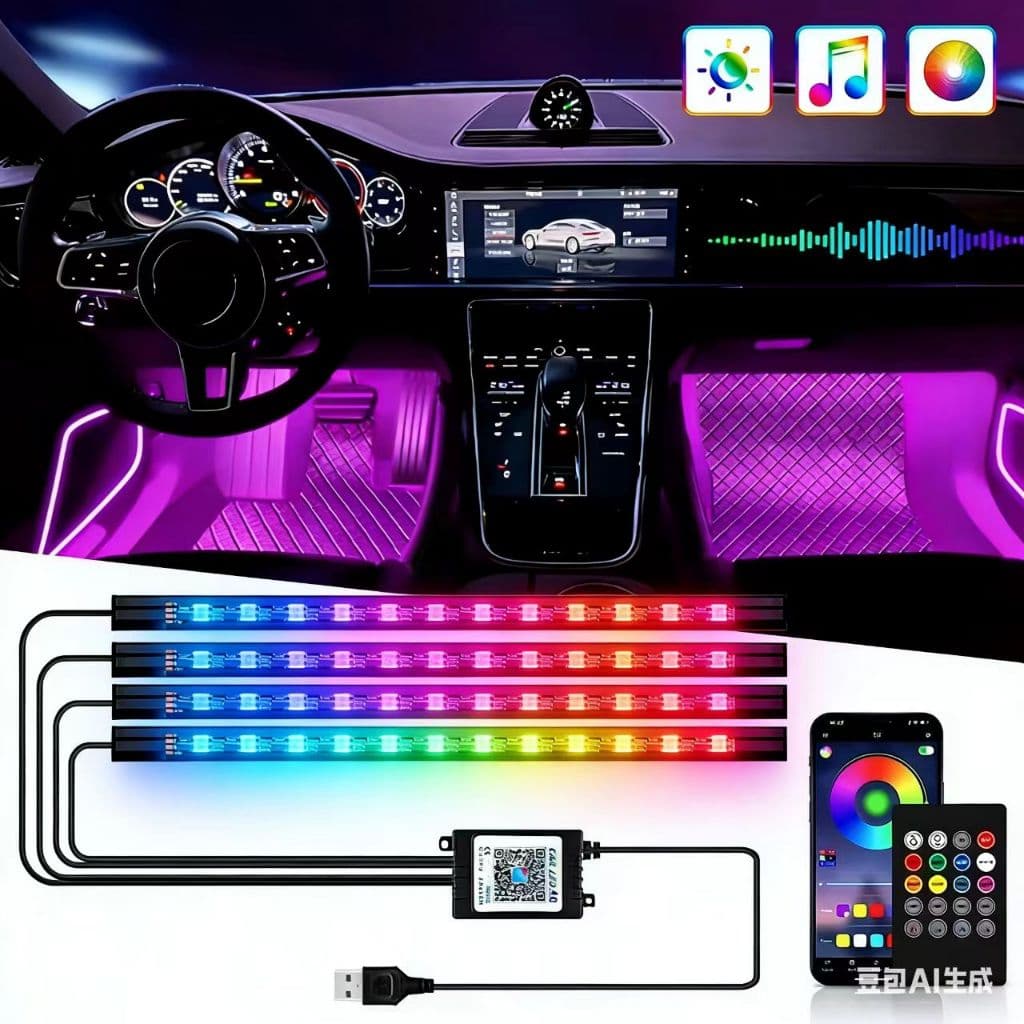 Neon Led Luzes Tira Luz Ambiente Carro Sem Fio Remoto Música APP Controle Auto RGB Atmosfera Lâmpada Decorativa Acessóri