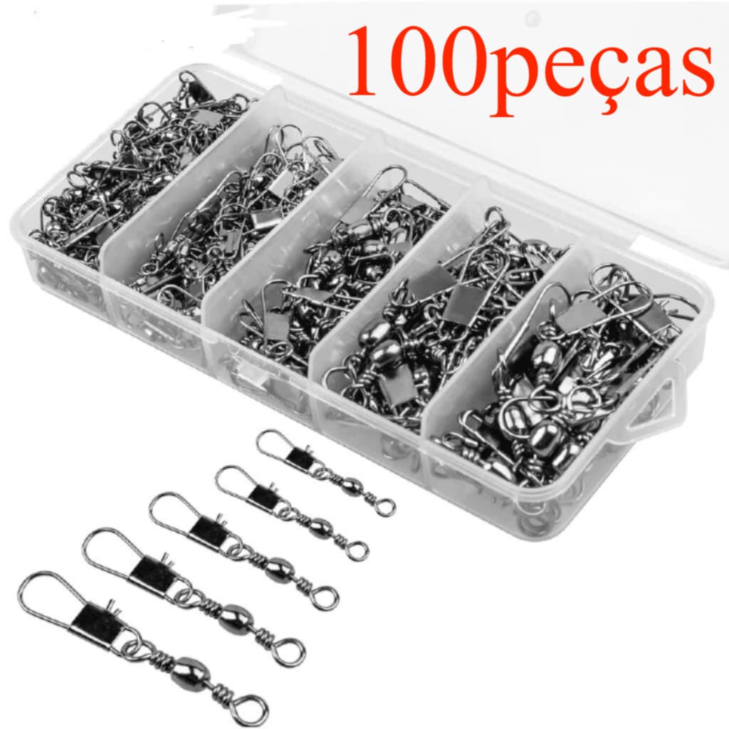 100Unidades de Fecho Rápido de Pesca - Conector de Esfera Trava em Aço Inoxidável para Iscas e Pesca