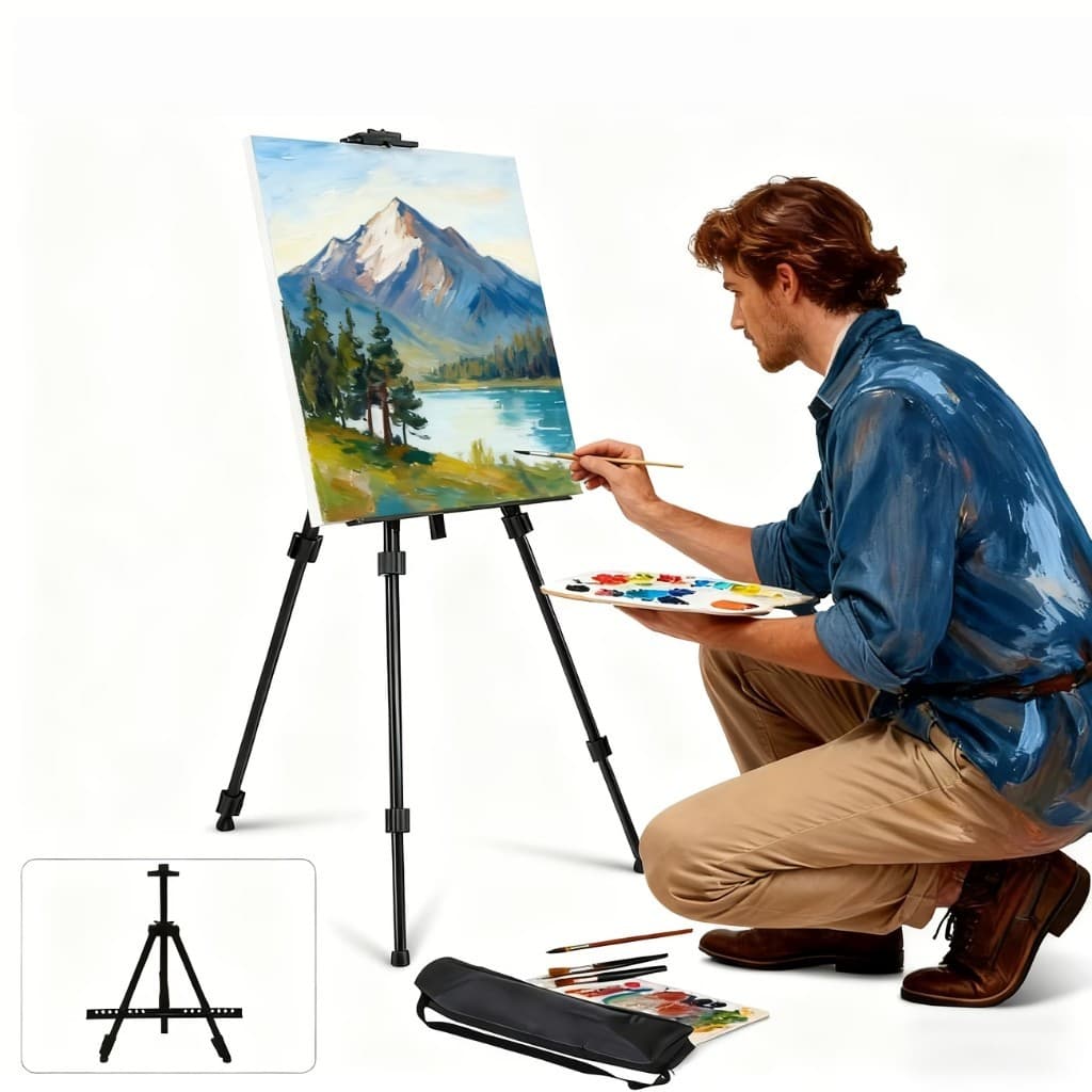 Cavalete Tripé de Pintura Profissional 1,60m Dobrável com Bolsa – Para Tela Grande, Aço Resistente 3kg
