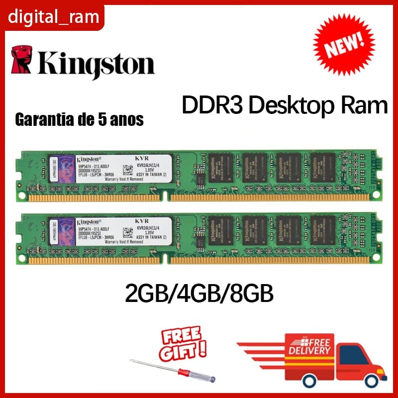 Kingston DDR3 DDR3L RAM PC3 4GB 8GB 1066Mhz 1333Mhz 1600Mhz 1.35v 1.5v PC3-10600U Desktop Para Memória