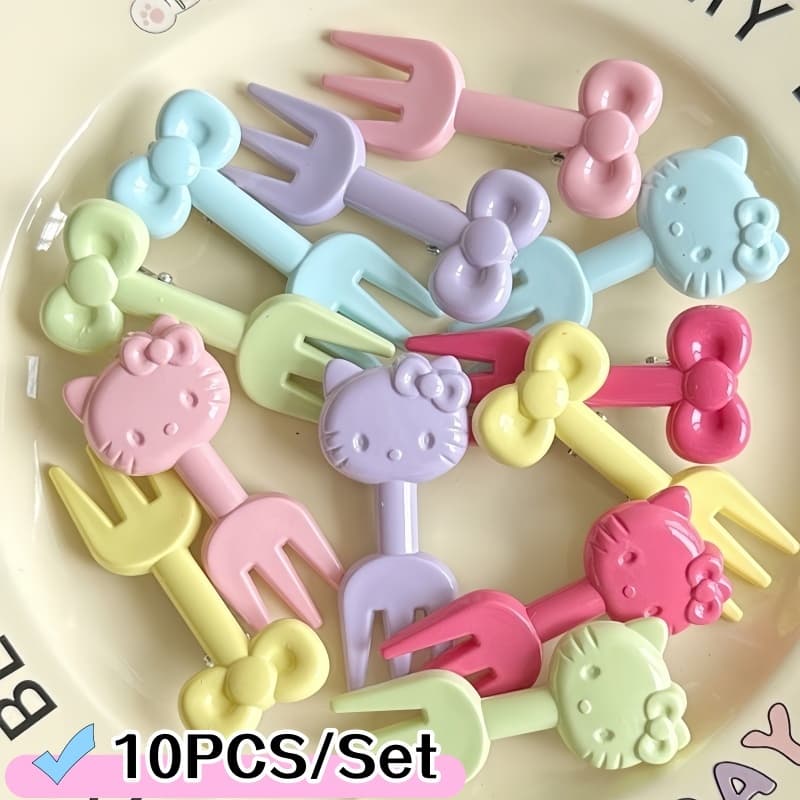 10Pcs/Set Garfo De Fruta Descartável Hello Kitty Criativo Sobremesa