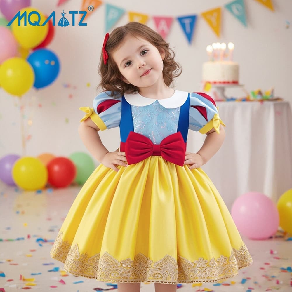MQATZ Yellow Cosplay Vestido De Bebê Festa Princesa De Manga Curta 0-4 Ano BL048XZ