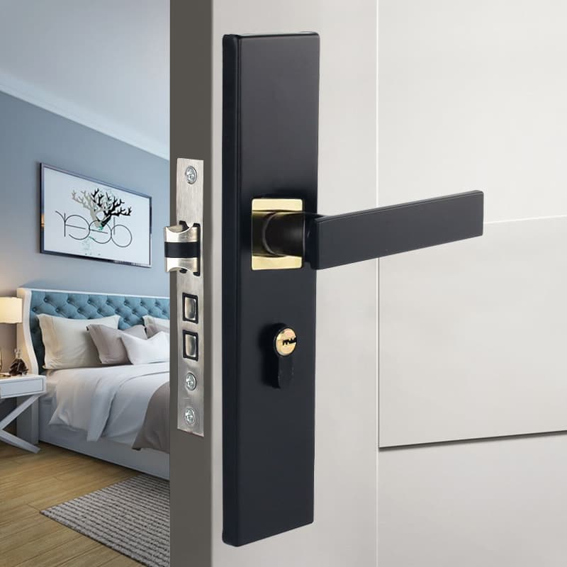 Fechadura de porta preta Metal sem necessidade de modificar o furo maçaneta de porta silenciosa e antiga