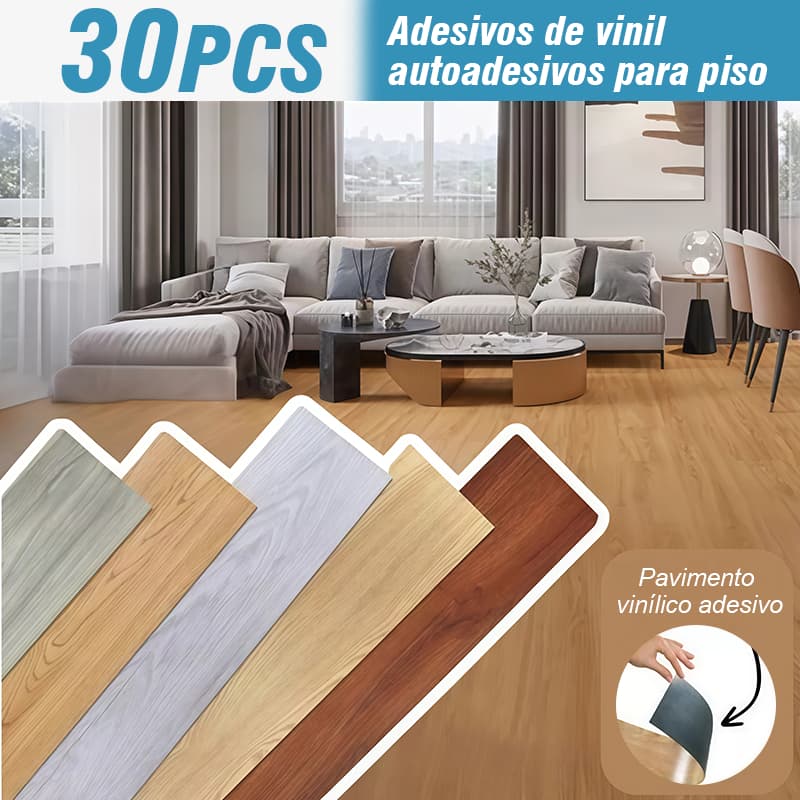 30 Peças(2,7㎡) Piso Painel Revestimento Vinílico Adesivo Lavável Madeira 60,96x15,24CM