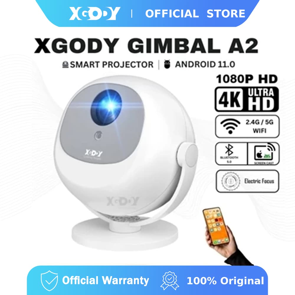 XGODY Gimbal A2 4K Projetor Android 11 Wifi6 Cinema Portátil 1080P 300ANSI 2 * 3W Alto-Falante