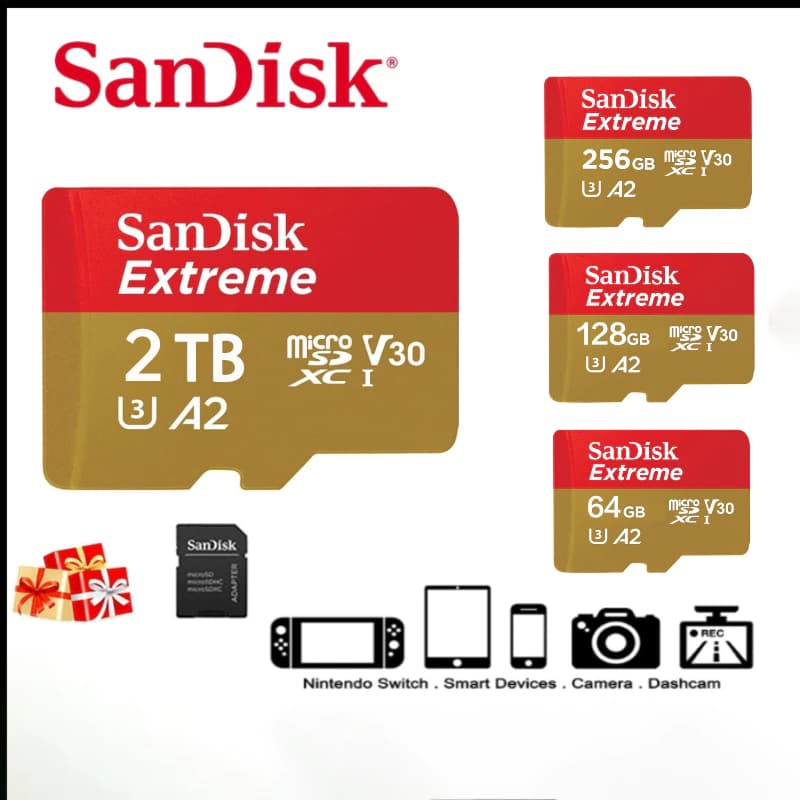 Cartão De Memória Extreme Micro SD De Até 100 Mb/S A2 Classe 10 UHS-I V30 (U3) (256G/512G/1TB) 4K Ultra HD Para Ação De 