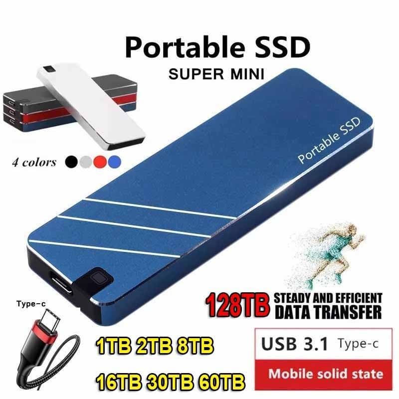 SSD Portátil 1TB 2TB 8TB 16TB 30TB 60TB 128TB Disco Rígido Externo De Estado Sólido Tipo-C USB 3.0 Eletrônica De Alta Ve