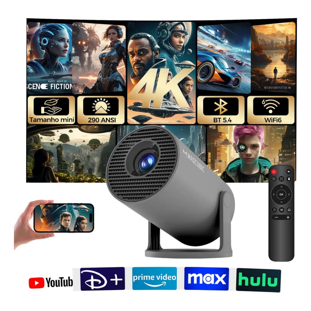 Projetor Magcubic HY300 Pro Suporte 4K Nativo 720P Wi-Fi 6 BT5.4 290 ANSI Mini Cinema Ultraleve Portátil
