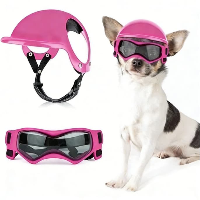 Capacete E Óculos Para Cães , Chapéu Pequeno De Motocicleta Com Alças Ajustáveis Andando Seu Cachorro