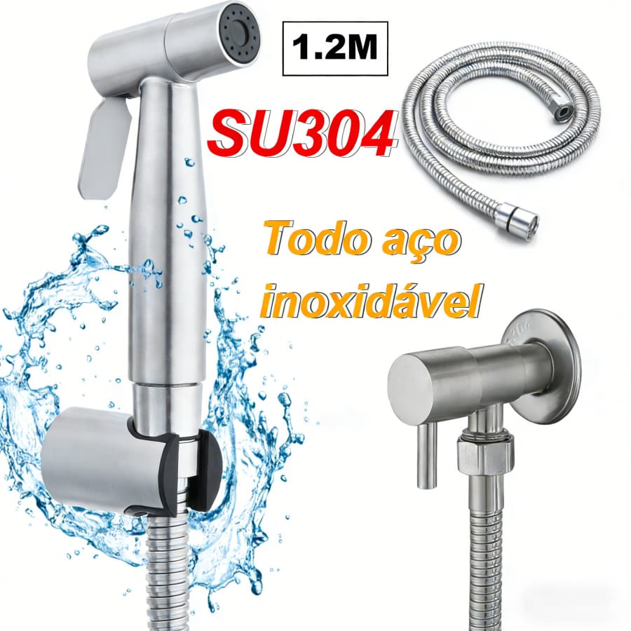 Kit de Ducha Higienica Para Banheiro 1.2m completa Luxo Metal inox nucleo da valvula