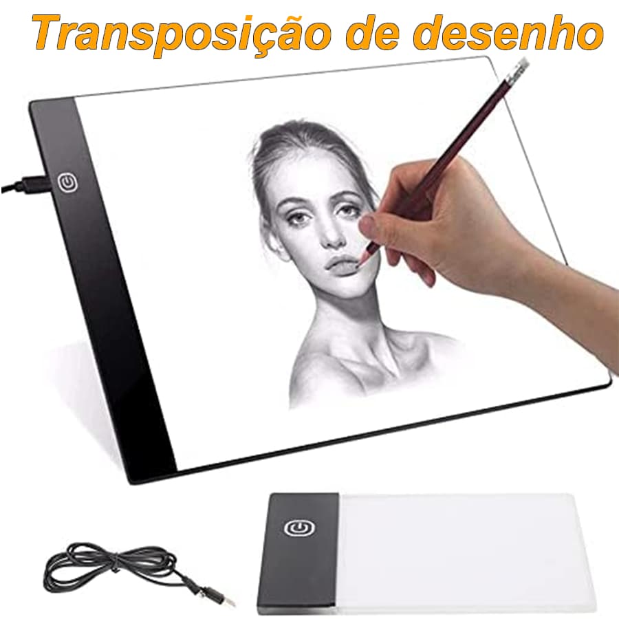 Mesa Para Transposição Desenho Profissional De Luz Led A4 Portátil Com Cabo usb 3 Tons Branco