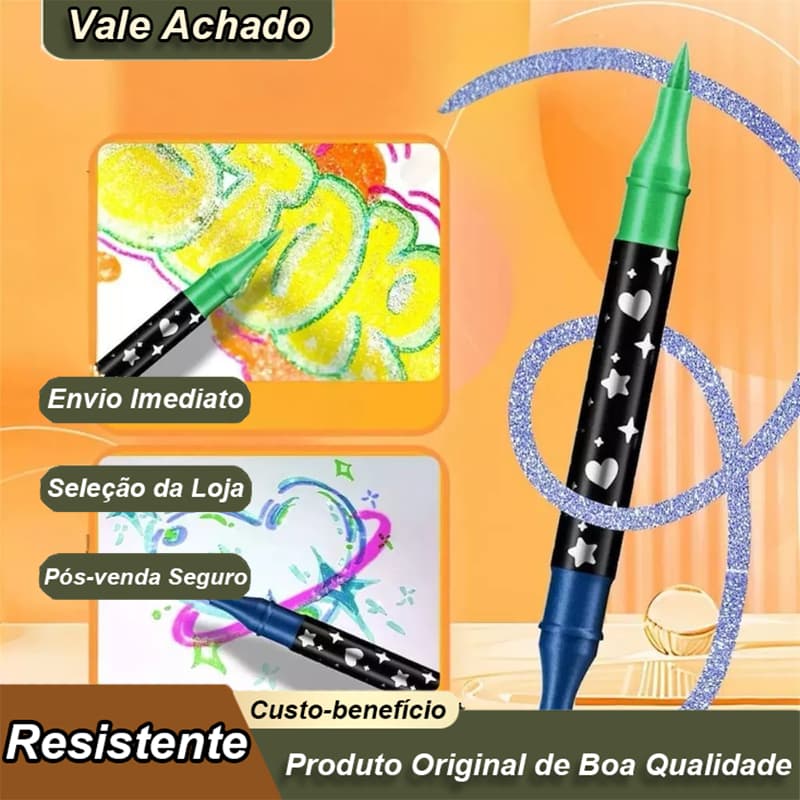 Uma Caneta Colorida De Ponta Dupla Pintura Arte