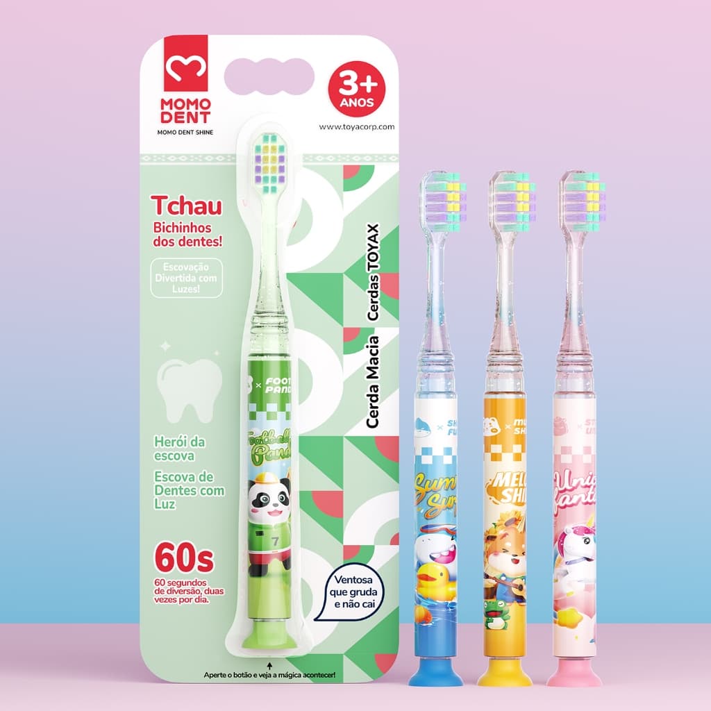 Momodent Escova de Dente Infantil, Adequada para 3+ Anos, 4 Cores, Com luz de 60 segundos