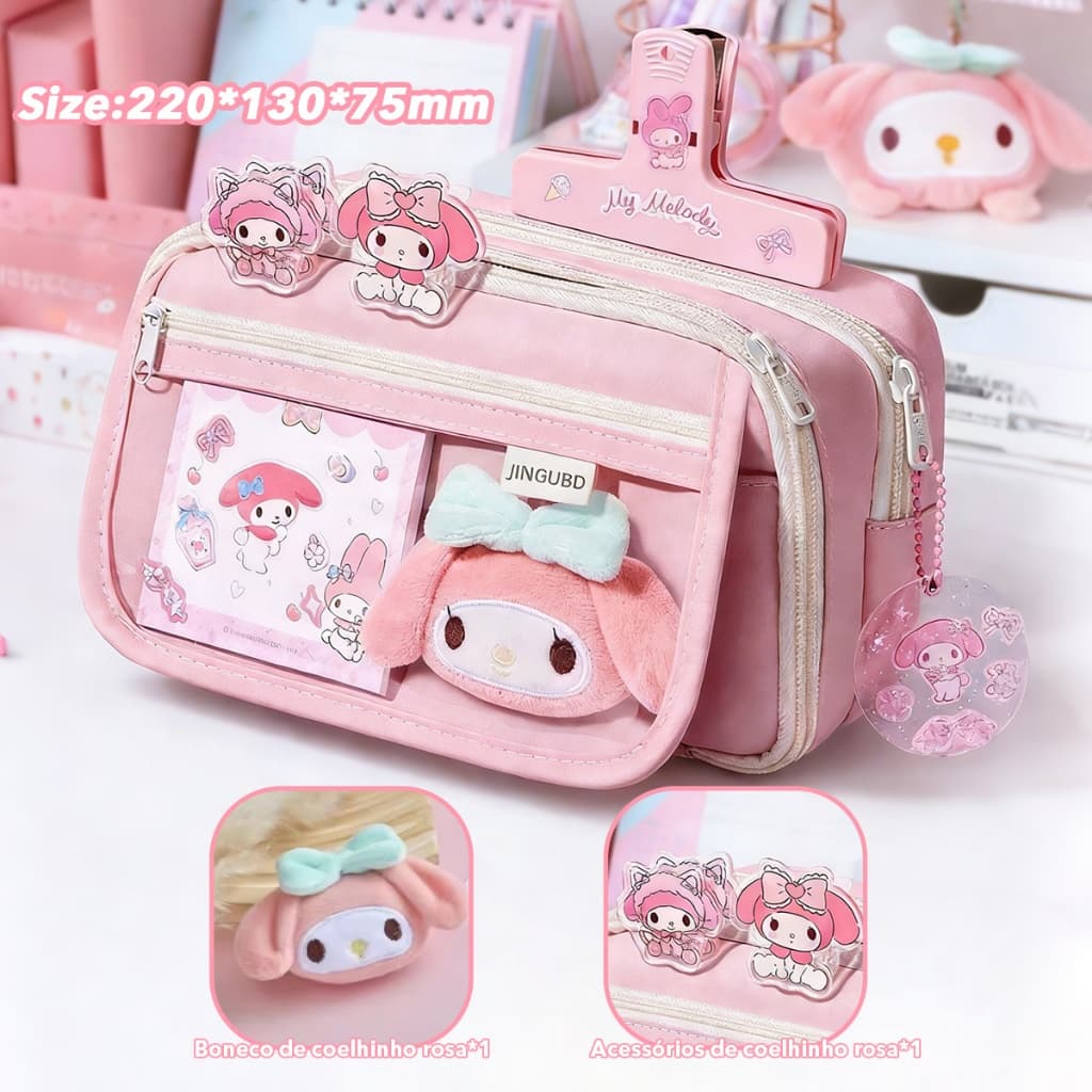 (Adesivo gratuito incluído) DIBEE Estojo transparente grande - Estojo de lona impermeável estilo coreano