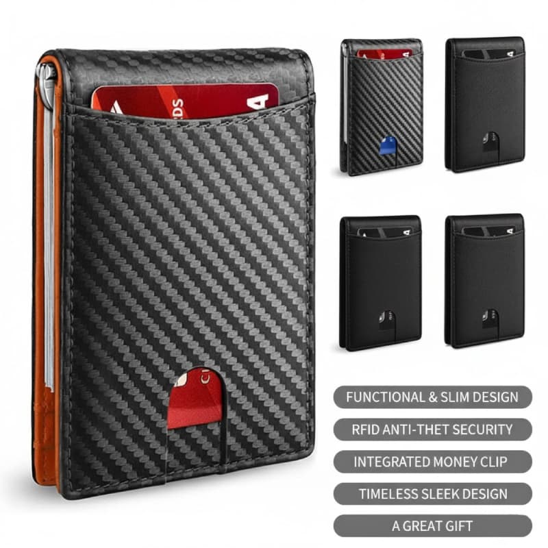 Carteira De Couro Fina Rfid Bloqueando Clipe De Dinheiro Porta-Cartões Bifold Caixa De Presente Do Dia Dos Pais