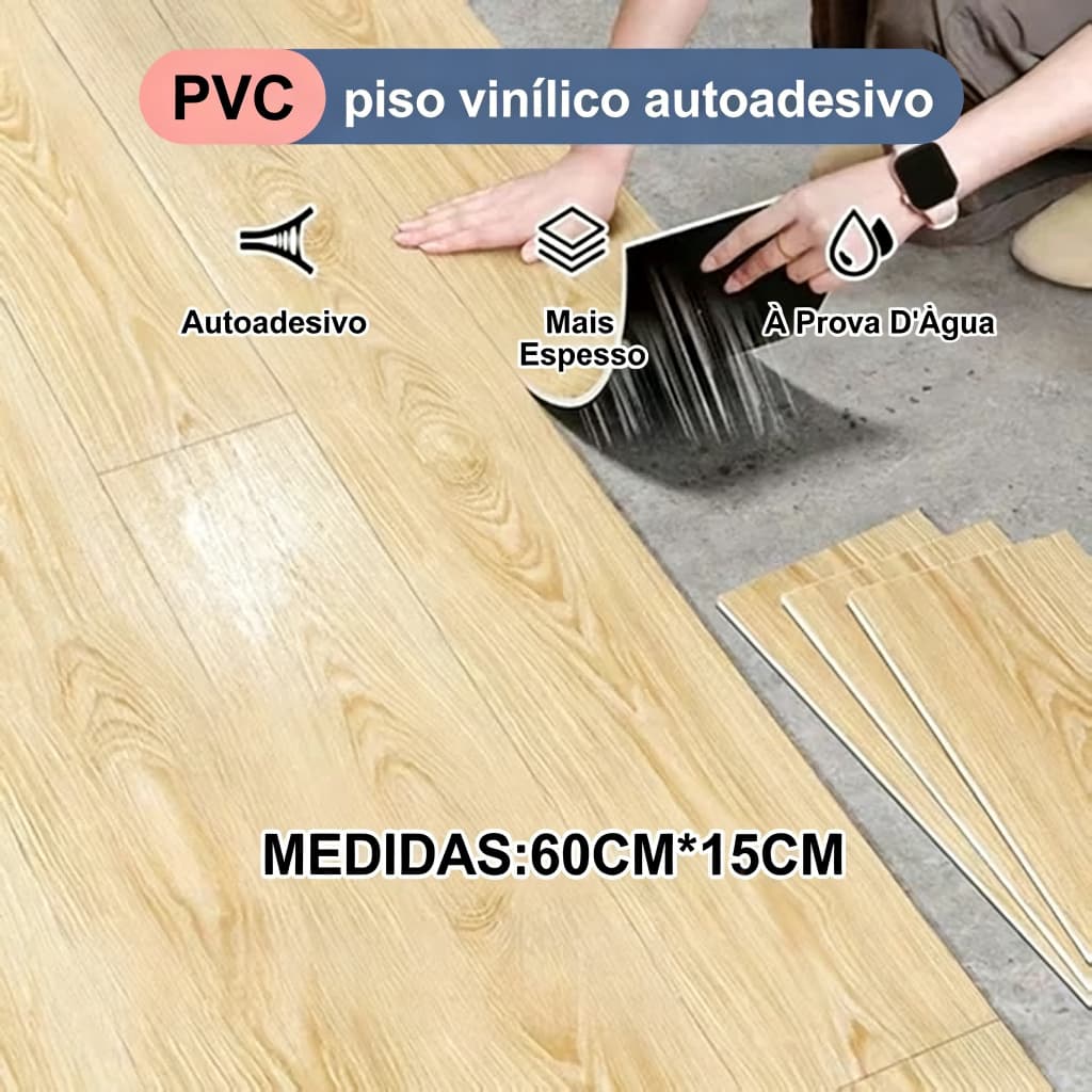 Kit 30/60/90 Pisos Adesivos Madeira Vinílico Lavável 60*15cm Auto Colante