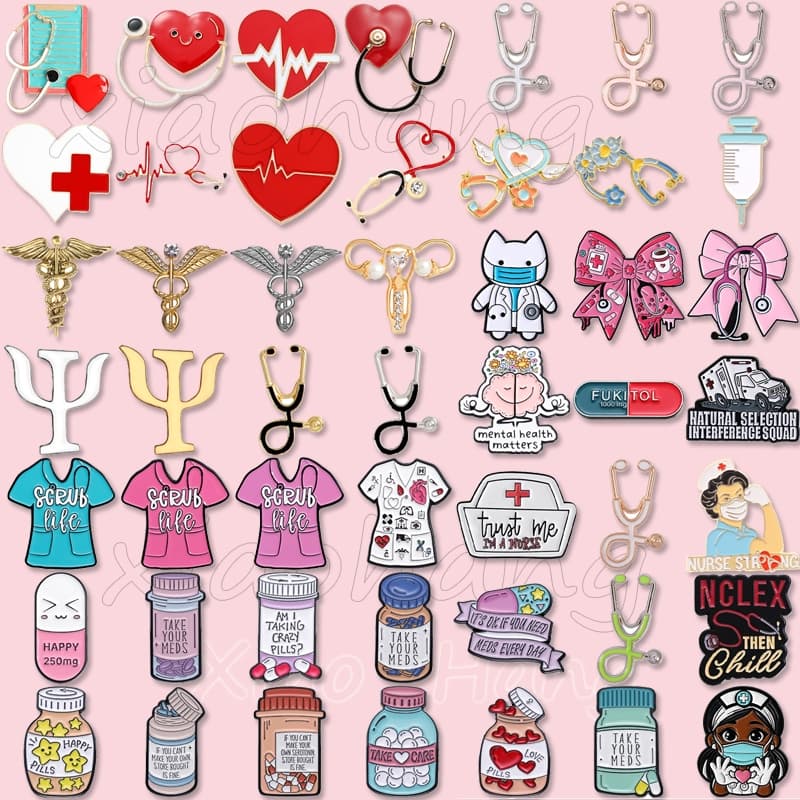 Coração Médico Estetoscópio Bandagem Esmalte Pino Órgão Pílula Bowknot Broche Lapela Crachá Acessórios Presente Para Enf
