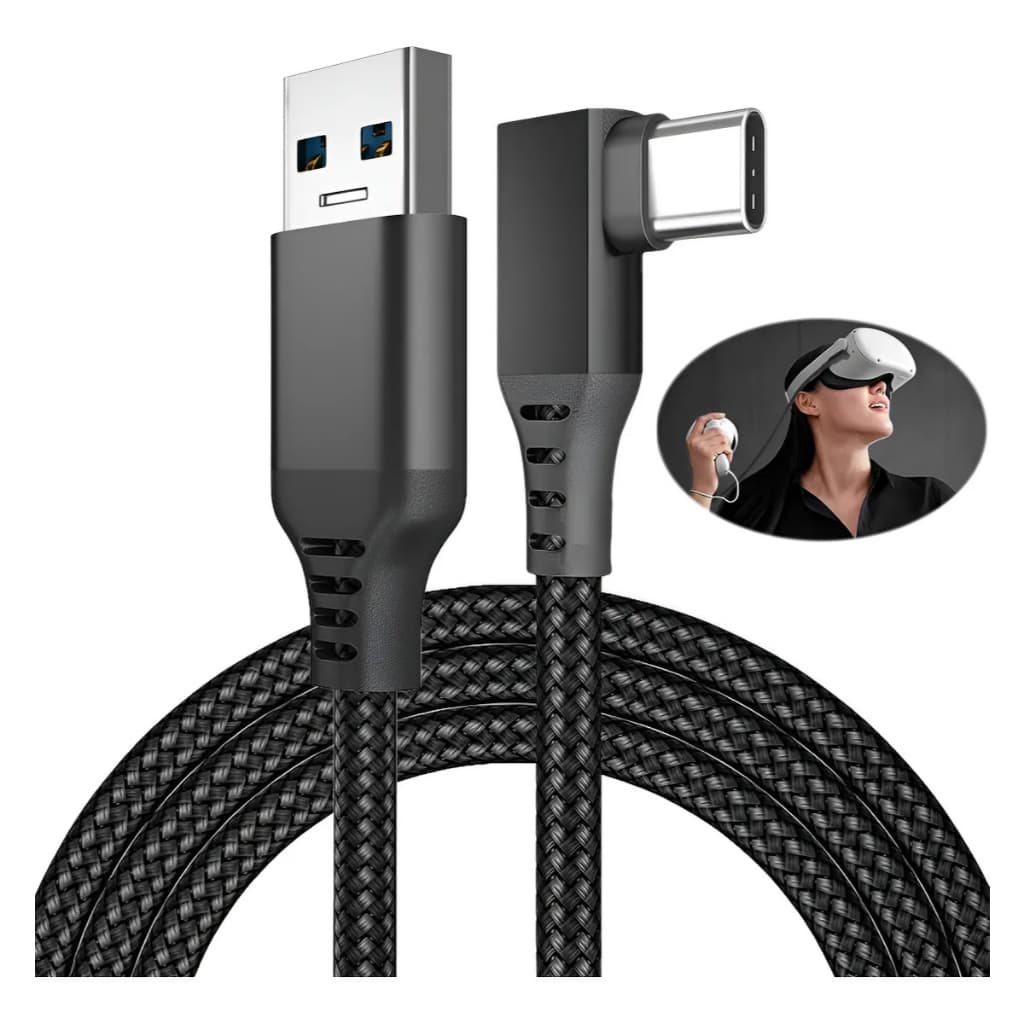 Para Cabo Link Quest Oculus Para Com Usb-a/usb-c 5m Preto