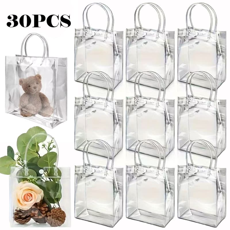 30 peças de saco de presente transparente com alça saco de festa de plástico transparente de PVC